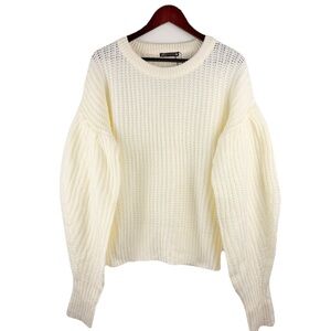 Zara Women's Cozy Fall Christmas Knit Sweater Ivory Bubble Long Sleeve XL NWOT
